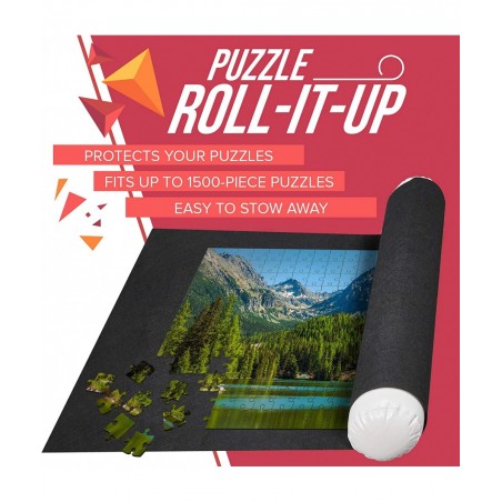 X Large Puzzle Roll Up Mat + Bonus Straps - Store and Transport Jigsaw Puzzles Up to 1500 Pieces - 46" x 26" Felt Mat Inflata...
