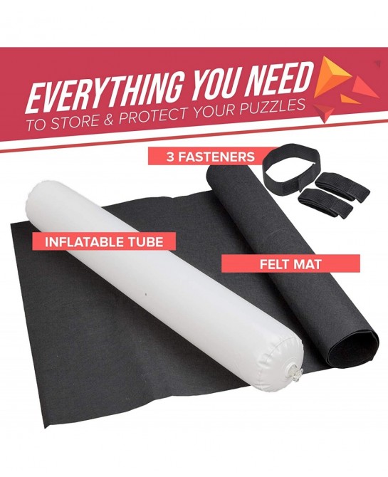 X Large Puzzle Roll Up Mat + Bonus Straps - Store and Transport Jigsaw Puzzles Up to 1500 Pieces - 46" x 26" Felt Mat Inflata...