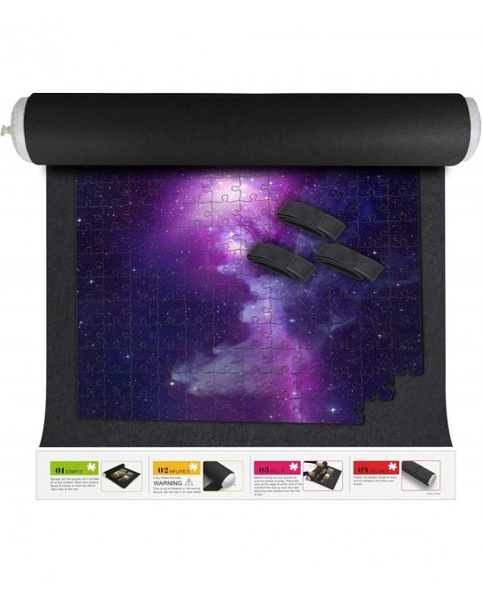X Large Puzzle Roll Up Mat + Bonus Straps - Store and Transport Jigsaw Puzzles Up to 1500 Pieces - 46" x 26" Felt Mat Inflata...