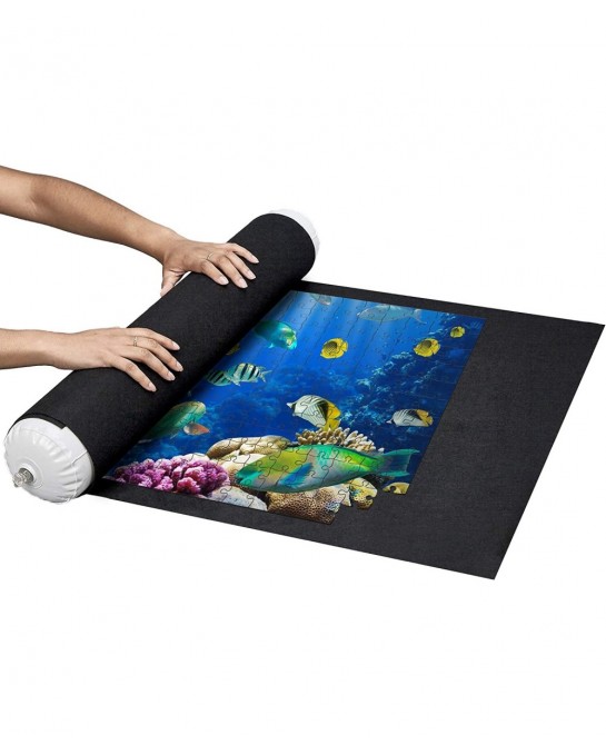 X Large Puzzle Roll Up Mat + Bonus Straps - Store and Transport Jigsaw Puzzles Up to 1500 Pieces - 46" x 26" Felt Mat Inflata...