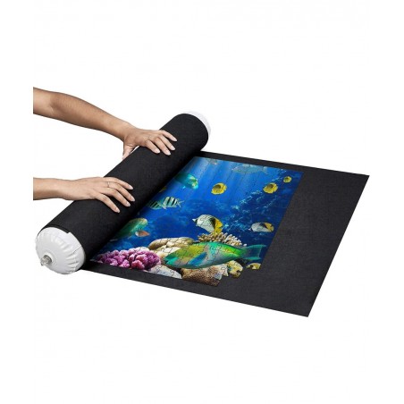 X Large Puzzle Roll Up Mat + Bonus Straps - Store and Transport Jigsaw Puzzles Up to 1500 Pieces - 46" x 26" Felt Mat Inflata...