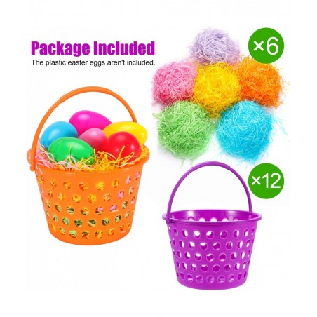 12 Pack Easter Baskets for Kids 8.6" Plastic Easter Bags with Handles Easter Bucket Bags Filled with Grass Perfect Theme Part...