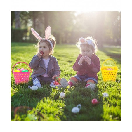 12 Pack Easter Baskets for Kids 8.6" Plastic Easter Bags with Handles Easter Bucket Bags Filled with Grass Perfect Theme Part...