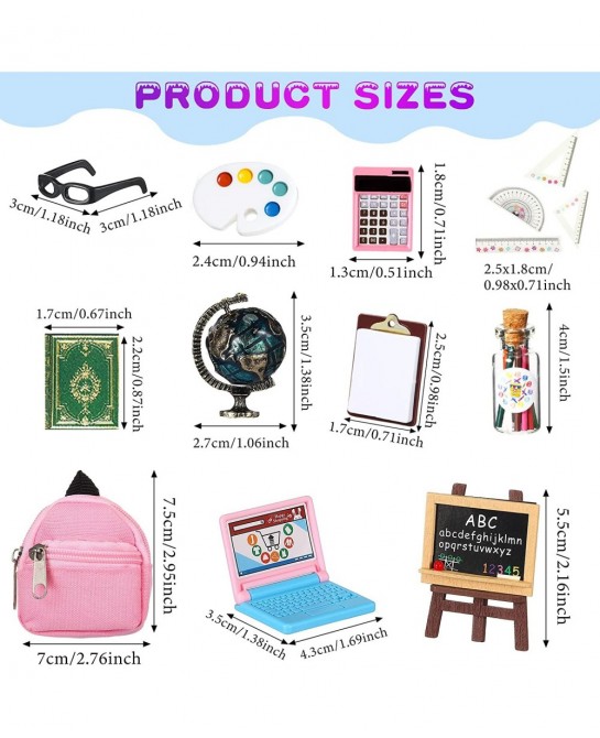23 Pieces Doll School Supplies Mini School Supplies for Dolls Kit Including Mini Zipper Doll Backpack Blackboard Glasses Mini...