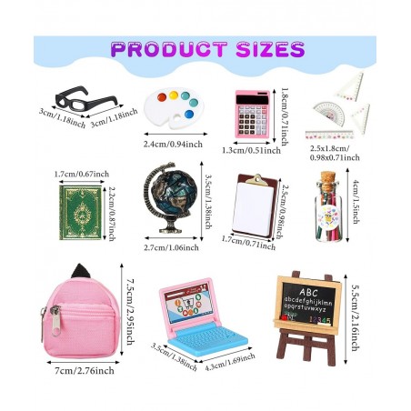 23 Pieces Doll School Supplies Mini School Supplies for Dolls Kit Including Mini Zipper Doll Backpack Blackboard Glasses Mini...