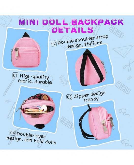 23 Pieces Doll School Supplies Mini School Supplies for Dolls Kit Including Mini Zipper Doll Backpack Blackboard Glasses Mini...