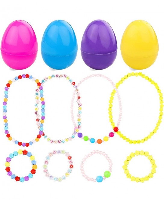 Easter Basket Stuffers 4Set Prefilled Easter Eggs with Different Designs of Necklaces and Bracelets Girls Jewelry Set for Kid...