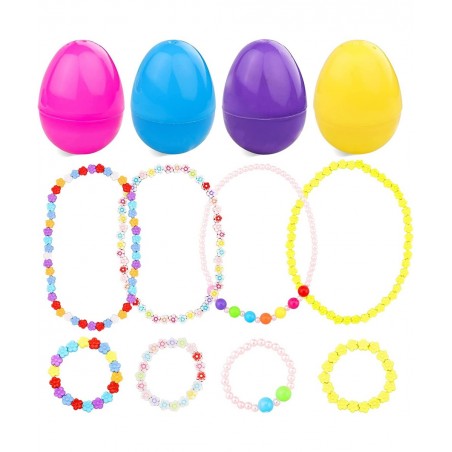 Easter Basket Stuffers 4Set Prefilled Easter Eggs with Different Designs of Necklaces and Bracelets Girls Jewelry Set for Kid...