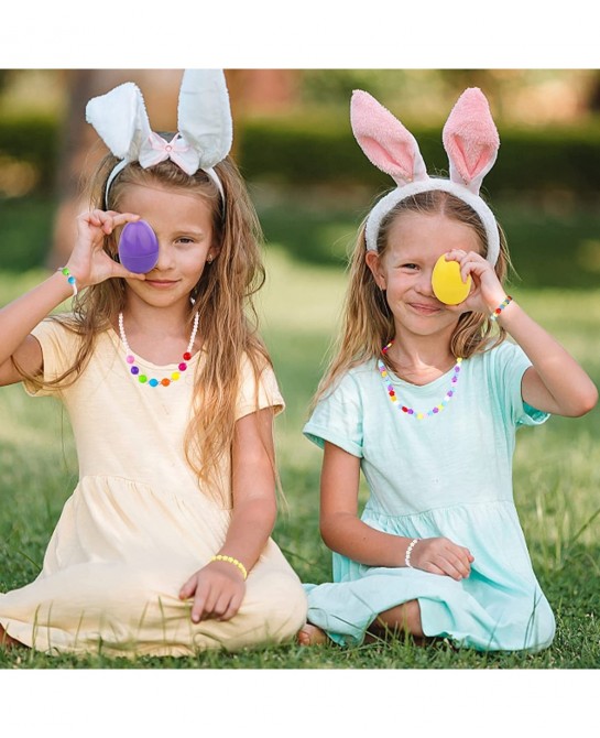 Easter Basket Stuffers 4Set Prefilled Easter Eggs with Different Designs of Necklaces and Bracelets Girls Jewelry Set for Kid...