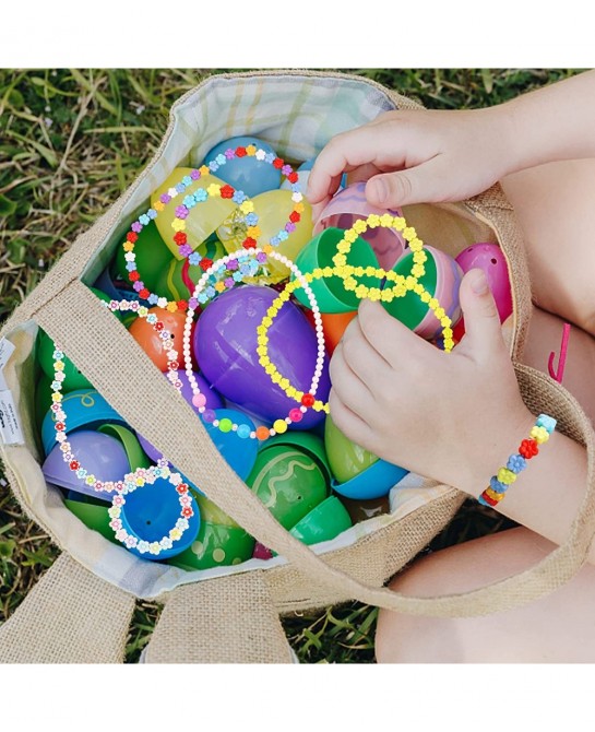 Easter Basket Stuffers 4Set Prefilled Easter Eggs with Different Designs of Necklaces and Bracelets Girls Jewelry Set for Kid...