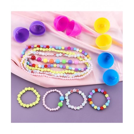 Easter Basket Stuffers 4Set Prefilled Easter Eggs with Different Designs of Necklaces and Bracelets Girls Jewelry Set for Kid...