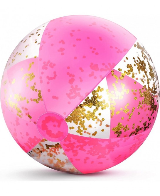 16 Inch Inflatable Glitter Beach Ball Confetti Beach Balls Swimming Pool Party Balls Pink Beach Sand Balls for Adult Boys Gir...