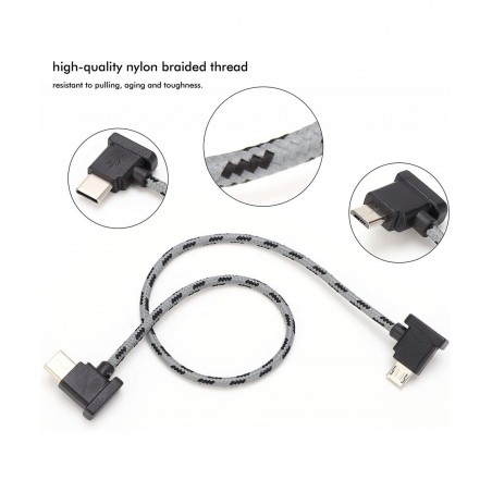 USB C to Micro USB 2.0 Data Transfer Cable Type C to Micro USB Right Angle Data Cable for DJI Mavic Air 2 / Mini 2 Remote etc...