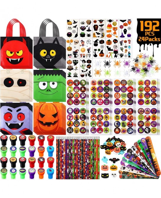 192 Pieces Halloween Party Favors Set 24 Pack Halloween Stationery for Kids Trick or Treat Toy Goody Bag Fillers Including Ha...