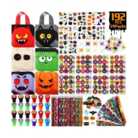 192 Pieces Halloween Party Favors Set 24 Pack Halloween Stationery for Kids Trick or Treat Toy Goody Bag Fillers Including Ha...
