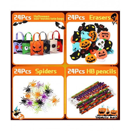 192 Pieces Halloween Party Favors Set 24 Pack Halloween Stationery for Kids Trick or Treat Toy Goody Bag Fillers Including Ha...