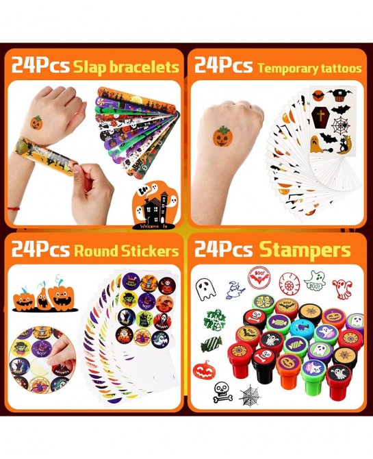 192 Pieces Halloween Party Favors Set 24 Pack Halloween Stationery for Kids Trick or Treat Toy Goody Bag Fillers Including Ha...