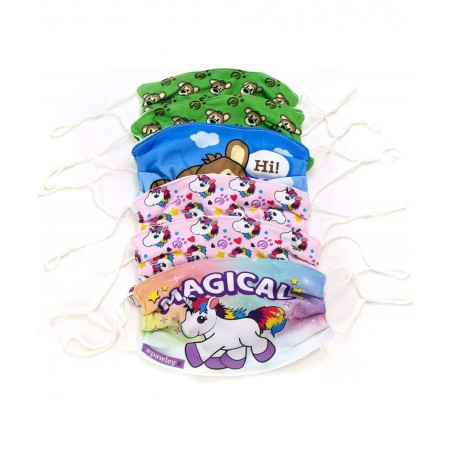 Plushible Bear and Unicorn Adjustable Cloth Face Masks 6 Pack- Washable Cloth Face Mask for Kids - 6 Pack (Mixed Bear and Uni...