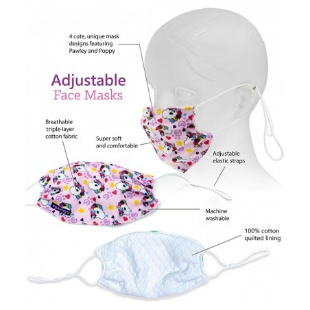 Plushible Bear and Unicorn Adjustable Cloth Face Masks 6 Pack- Washable Cloth Face Mask for Kids - 6 Pack (Mixed Bear and Uni...