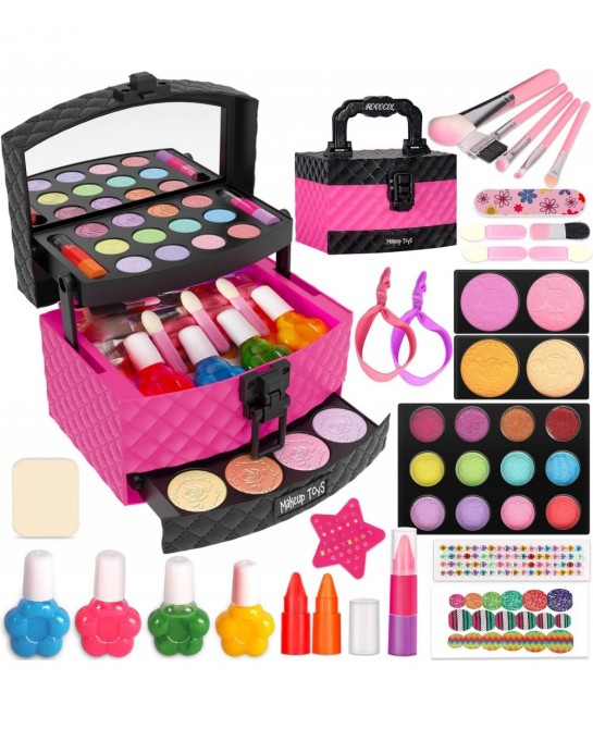 Kids Makeup Kit for Girl 42 Pcs Kid Washable Makeup Set Child Real Makeup Kit for Toddlers Girl Toys Pretend Cosmetic Safe & ...