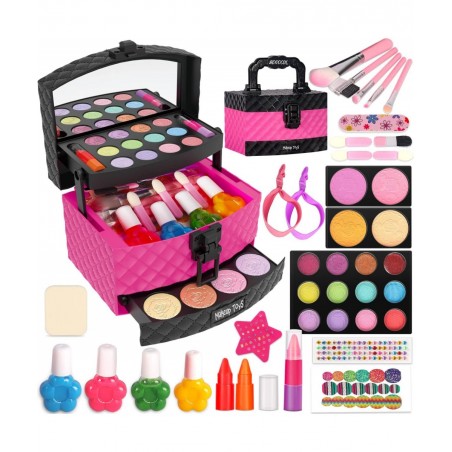 Kids Makeup Kit for Girl 42 Pcs Kid Washable Makeup Set Child Real Makeup Kit for Toddlers Girl Toys Pretend Cosmetic Safe & ...