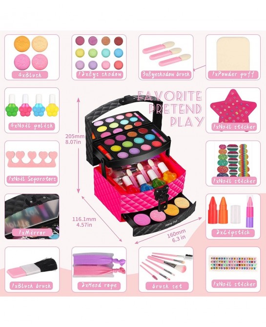 Kids Makeup Kit for Girl 42 Pcs Kid Washable Makeup Set Child Real Makeup Kit for Toddlers Girl Toys Pretend Cosmetic Safe & ...