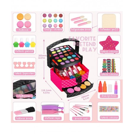 Kids Makeup Kit for Girl 42 Pcs Kid Washable Makeup Set Child Real Makeup Kit for Toddlers Girl Toys Pretend Cosmetic Safe & ...