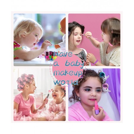 Kids Makeup Kit for Girl 42 Pcs Kid Washable Makeup Set Child Real Makeup Kit for Toddlers Girl Toys Pretend Cosmetic Safe & ...