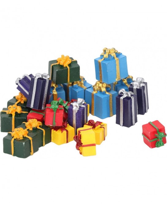 25 Pcs Mini Boxes Ornaments Resin Christmas Packages Figurine Set Christmas Tree Small Gift Boxes Assorted Colors Miniature C...
