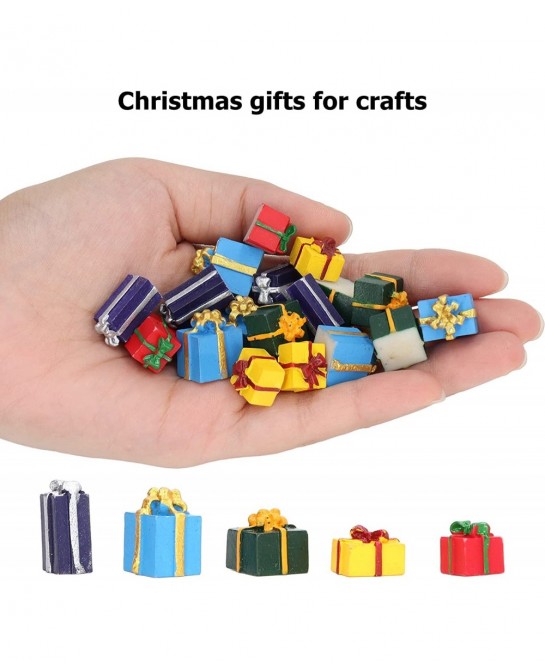 25 Pcs Mini Boxes Ornaments Resin Christmas Packages Figurine Set Christmas Tree Small Gift Boxes Assorted Colors Miniature C...