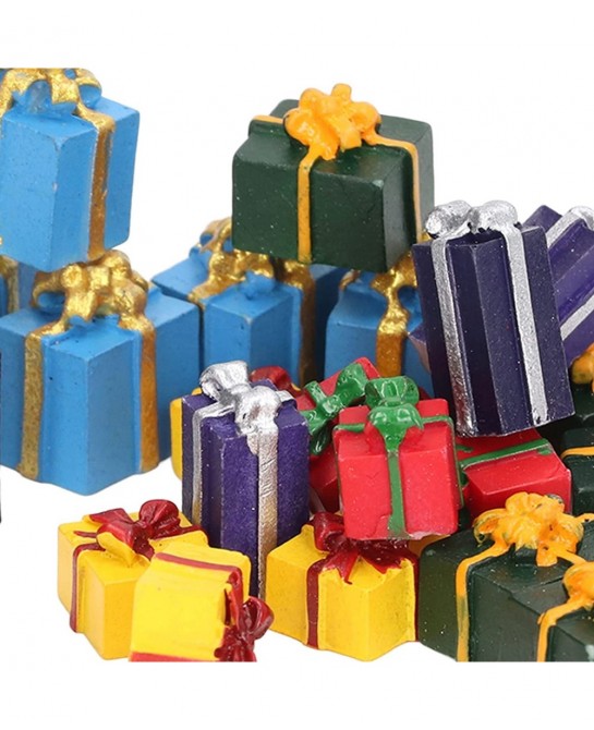25 Pcs Mini Boxes Ornaments Resin Christmas Packages Figurine Set Christmas Tree Small Gift Boxes Assorted Colors Miniature C...