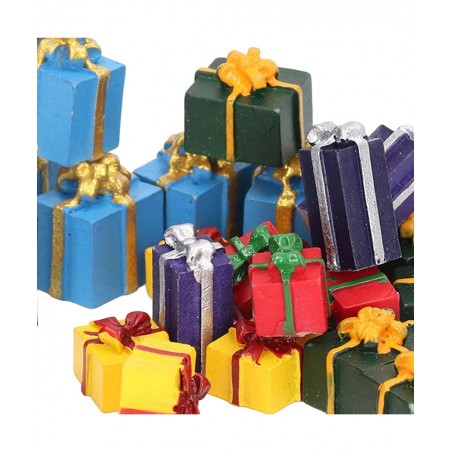 25 Pcs Mini Boxes Ornaments Resin Christmas Packages Figurine Set Christmas Tree Small Gift Boxes Assorted Colors Miniature C...