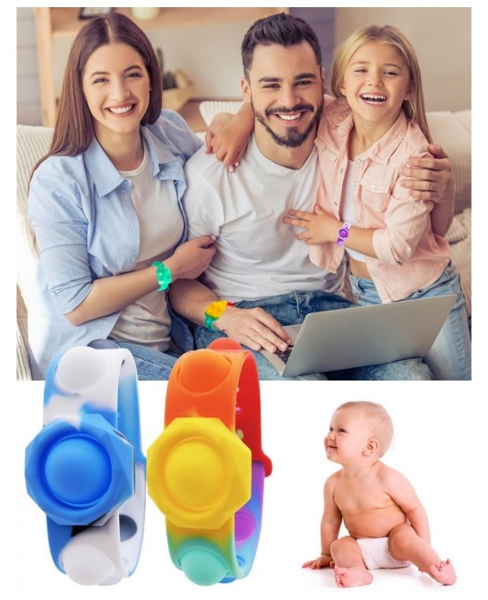 2Pcs Stress Relief Wristband Push Bubble Sensory Fidget Bracelets Toy Fidget Wristband Wearable Push It Pop Bubble Fidget Han...