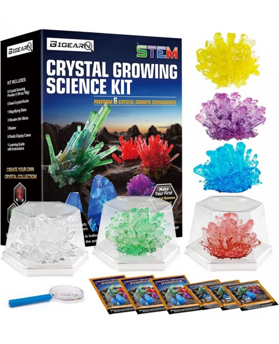 Crystal Growing Science Kit for Kids Ages 6-8-12 Easy DIY Educational STEM Toys Project - 6 Vibrant Crystals Grow Fast in 3-4...