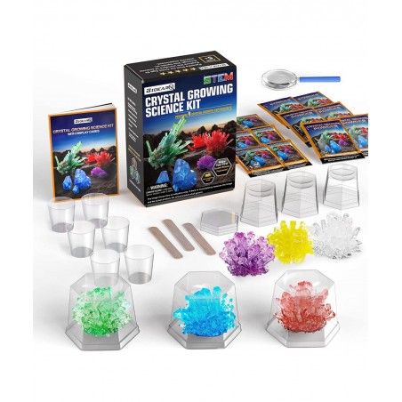 Crystal Growing Science Kit for Kids Ages 6-8-12 Easy DIY Educational STEM Toys Project - 6 Vibrant Crystals Grow Fast in 3-4...