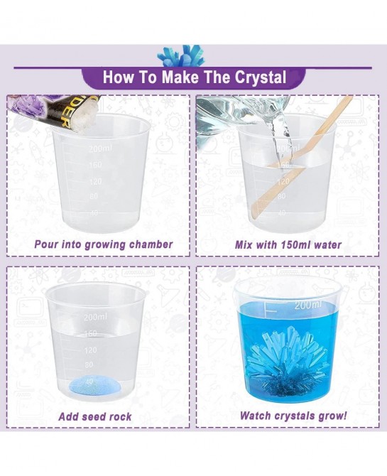 Crystal Growing Science Kit for Kids Ages 6-8-12 Easy DIY Educational STEM Toys Project - 6 Vibrant Crystals Grow Fast in 3-4...