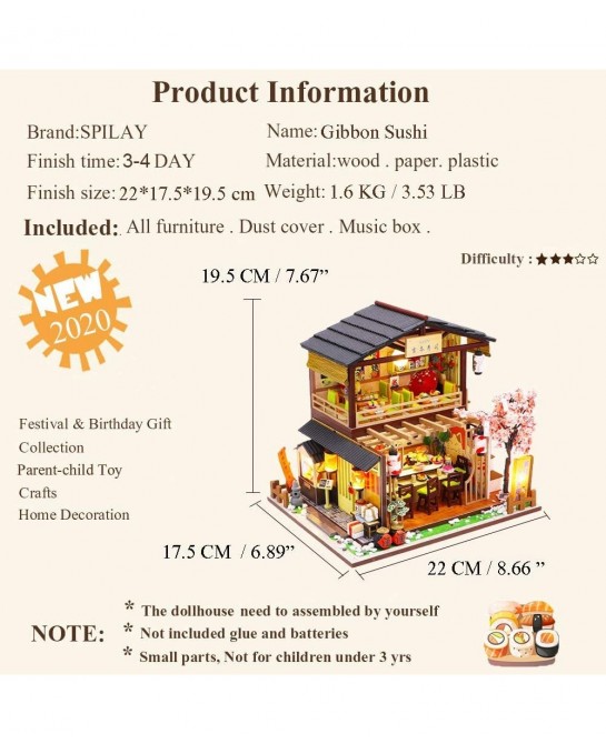 DIY Dollhouse Miniature with Wooden Furniture Handmade Japanese Style Home Craft Model Mini Kit with Dust Cover & Music Box 1...