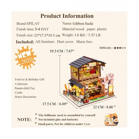 DIY Dollhouse Miniature with Wooden Furniture Handmade Japanese Style Home Craft Model Mini Kit with Dust Cover & Music Box 1...