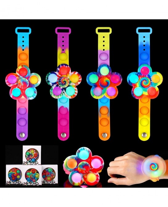 Kids Helloween Party Favors Pop Spinner Bracelet 4 Pcs Glow in The Dark Party Supplies Goodie Bag Stuffers Light Up Fidget Sp...