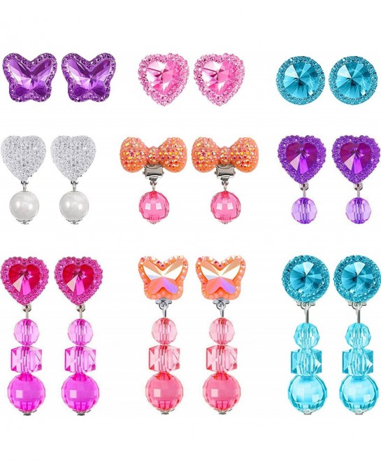 9 Pairs Girls Clip-on Earrings Pretend Princess Play Earrings Jewelry Set (Style 5) $27.28 Kids' Dress-Up Accessories