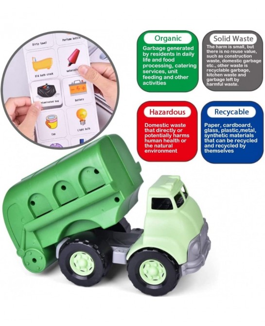 Big Plastic Garbage Truck Toy Waste Management Recycling Vehicle with 4 Trash Cans and Garbage Sorting Cards for Kids $47.15 ...