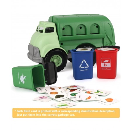 Big Plastic Garbage Truck Toy Waste Management Recycling Vehicle with 4 Trash Cans and Garbage Sorting Cards for Kids $47.15 ...