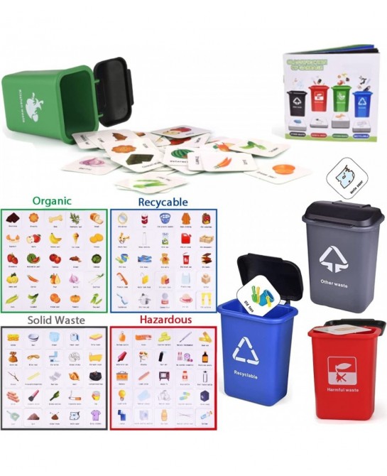 Big Plastic Garbage Truck Toy Waste Management Recycling Vehicle with 4 Trash Cans and Garbage Sorting Cards for Kids $47.15 ...
