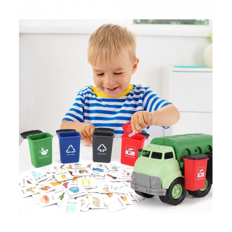 Big Plastic Garbage Truck Toy Waste Management Recycling Vehicle with 4 Trash Cans and Garbage Sorting Cards for Kids $47.15 ...