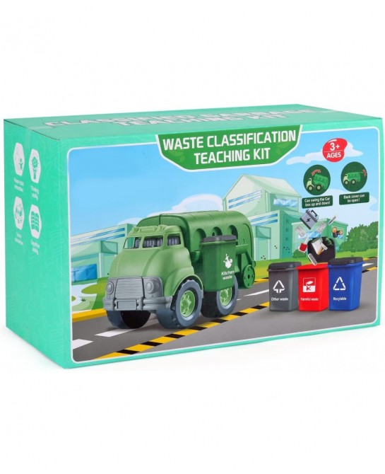 Big Plastic Garbage Truck Toy Waste Management Recycling Vehicle with 4 Trash Cans and Garbage Sorting Cards for Kids $47.15 ...