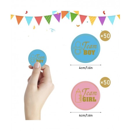 100 Pieces Gender Reveal Stickers 1.6'' Team Boy Team Girl Stickers Labels Baby Shower Stickers Pink Blue for Party Invitatio...