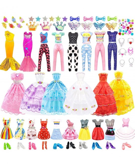 75Pcs Doll Clothes and Accessories Fashion Design kit for 11.5 Inch Doll Dress Up Including 2 Wedding Gown Dresses 1 Fashion ...