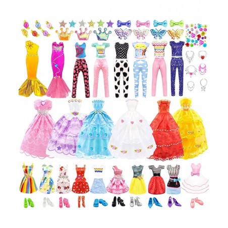 75Pcs Doll Clothes and Accessories Fashion Design kit for 11.5 Inch Doll Dress Up Including 2 Wedding Gown Dresses 1 Fashion ...