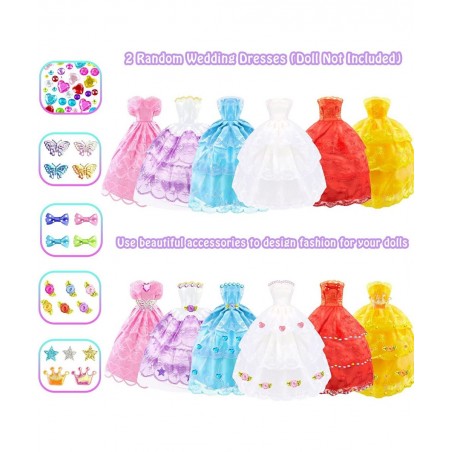 75Pcs Doll Clothes and Accessories Fashion Design kit for 11.5 Inch Doll Dress Up Including 2 Wedding Gown Dresses 1 Fashion ...
