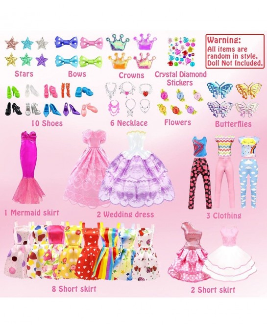 75Pcs Doll Clothes and Accessories Fashion Design kit for 11.5 Inch Doll Dress Up Including 2 Wedding Gown Dresses 1 Fashion ...